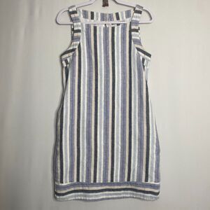 Sharagano Fully Lined Linen Blend Blue White Striped Keyhole Back Dress Size 6